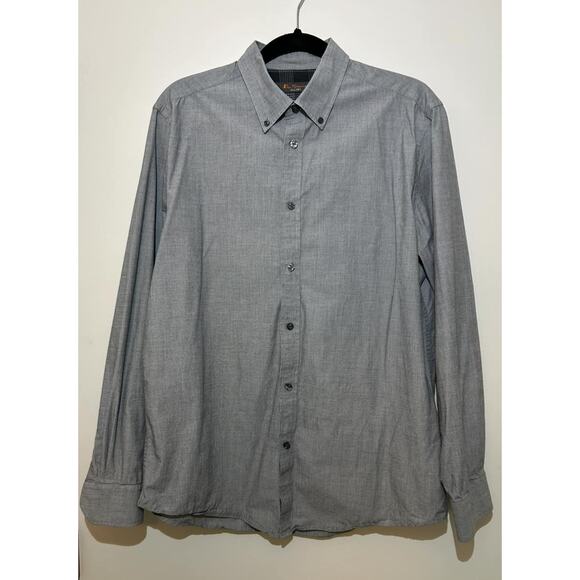 BEN SHERMAN Gray Dot Button Down Long Sleeve Cotton Dress Shirt Mens L - Picture 1 of 5